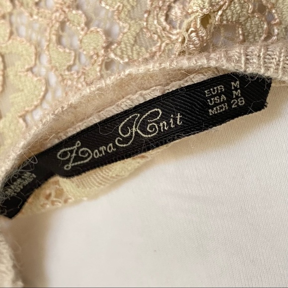 Zara tan brown beige sheer lace back crewneck knit sweater long sleeve top - Picture 7 of 7